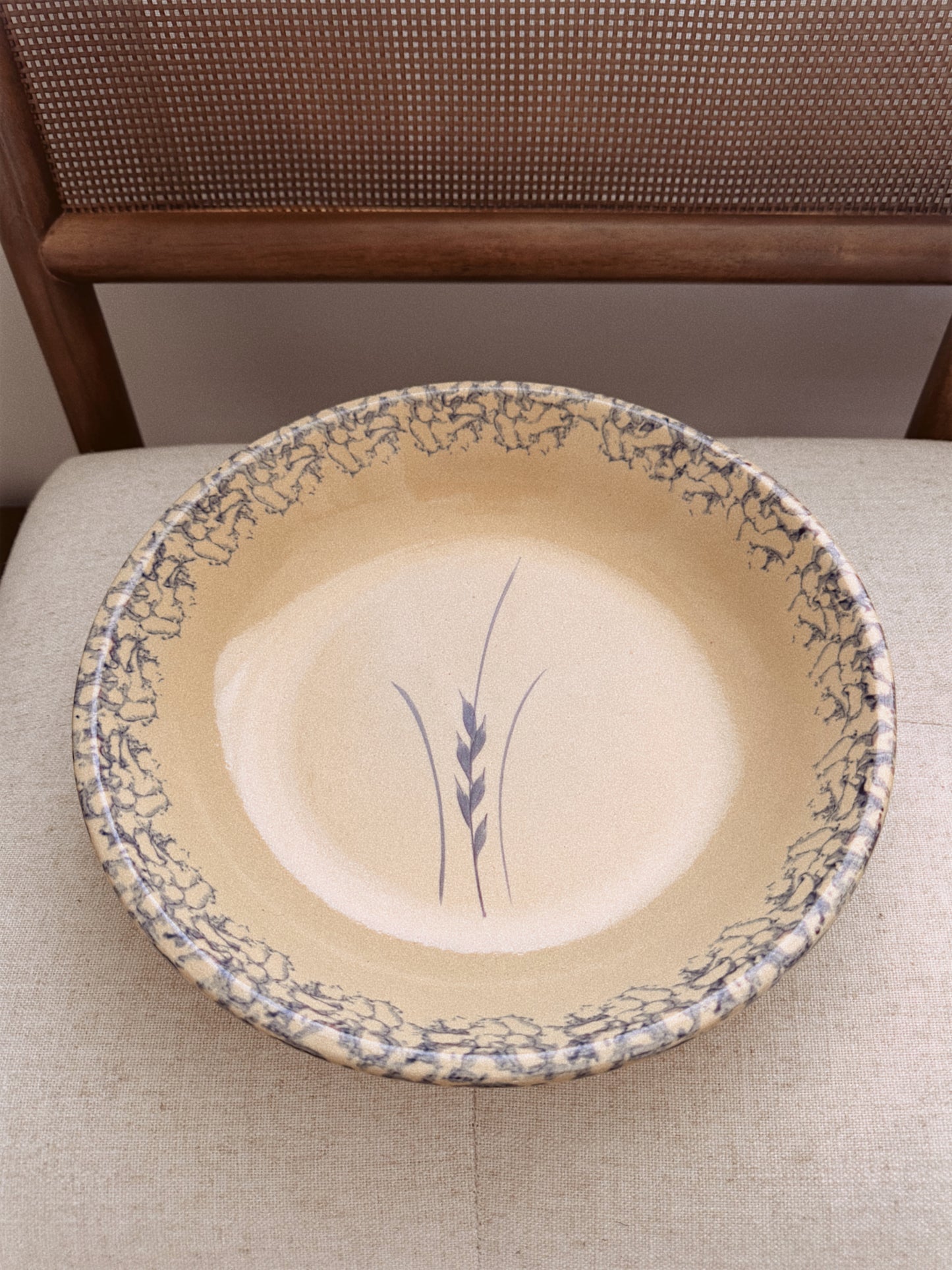 Vintage Roseville Large Pasta Bowl Blue Spongeware 12''