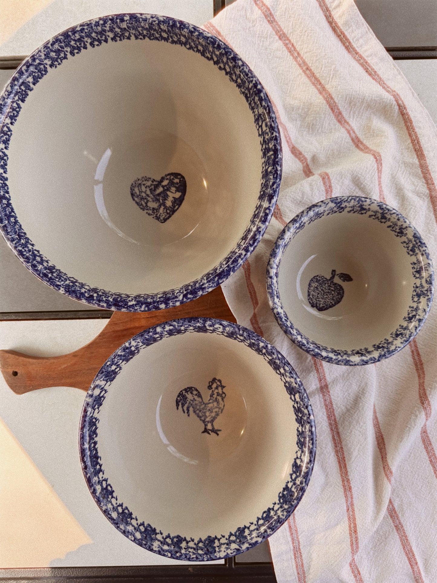 Tienshan Sponge Blue Folk Craft Mixing Bowl Set