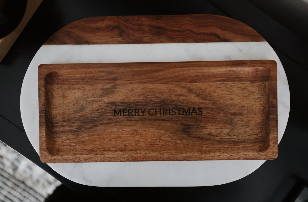 Wood Rectangle Tray, Merry Christmas