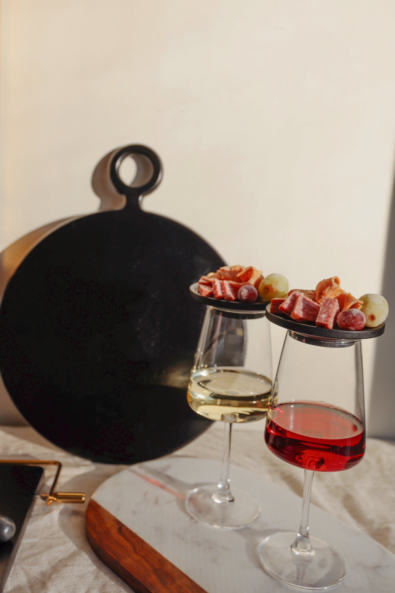 Wine Glass Charcuterie Plates - Set of 4, Black