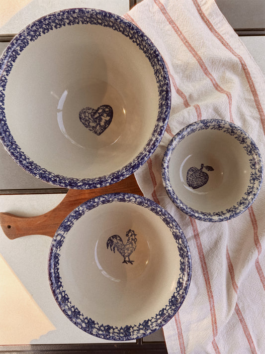Tienshan Sponge Blue Folk Craft Mixing Bowl Set