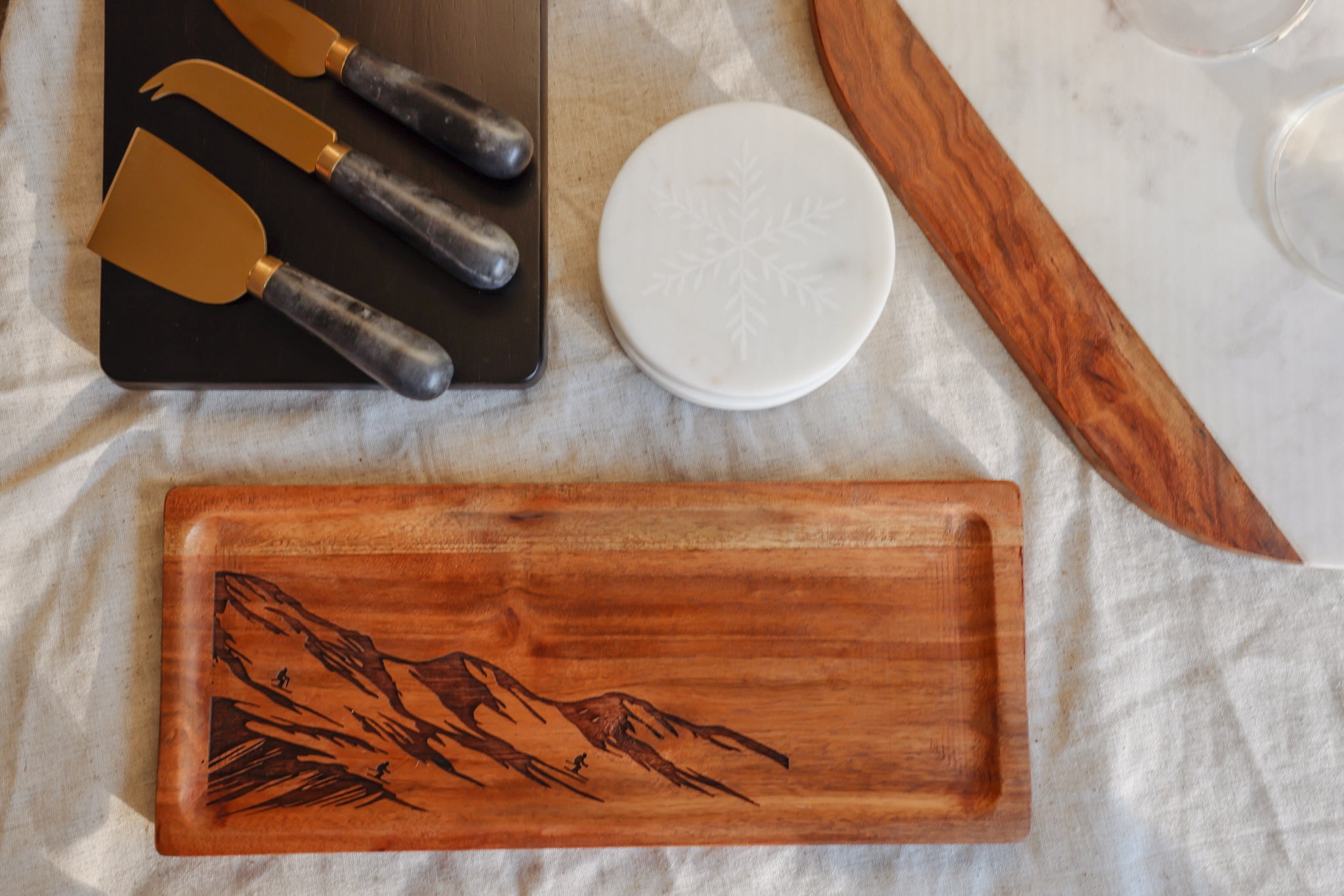 Wood Rectangle Tray, Engraved Nordic Design